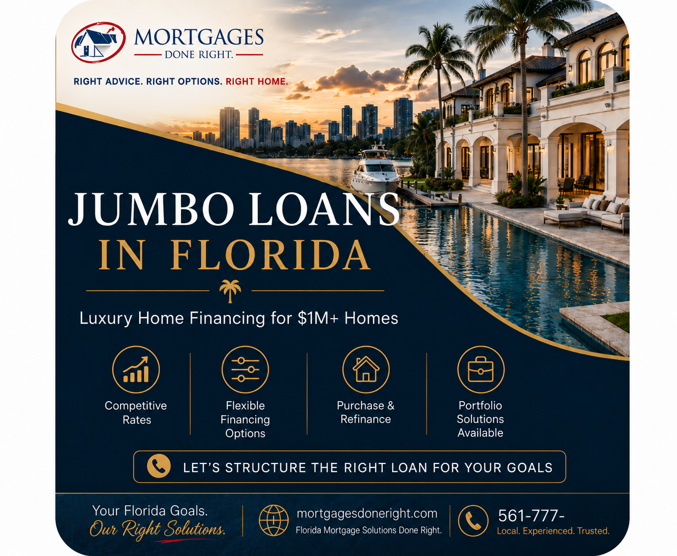 Jumbo loans in Florida for luxury homes, waterfront properties, condos, and higher-value real estate