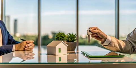 A model home and keys for a buyer with an 800 credit score considering FHA interest rates.
