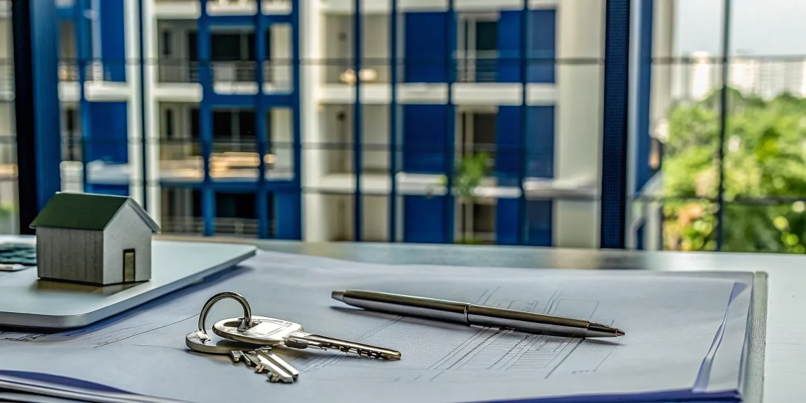 House model and keys on paperwork to apply for a rental property mortgage.