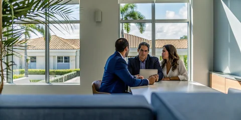 A couple discusses home loan options with their mortgage broker in Wellington, FL.