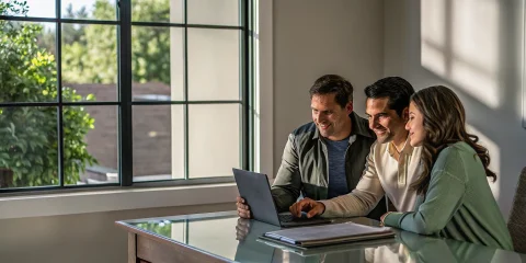 First-time home buyer with bad credit discussing VA loan options with a mortgage advisor.