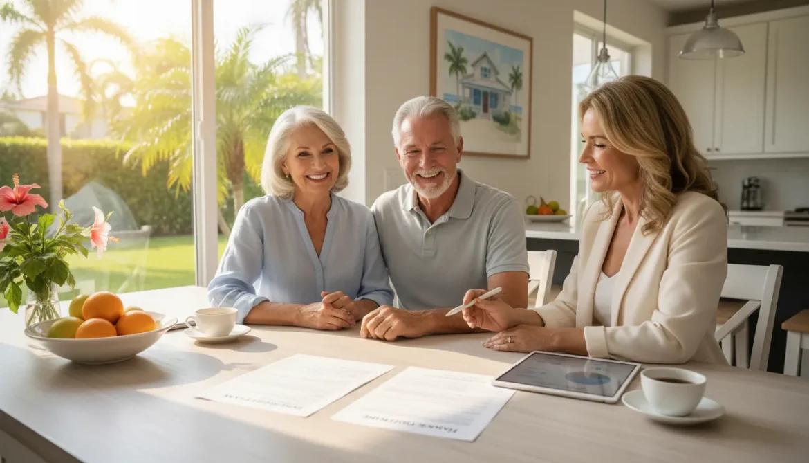 Florida homeowners reviewing reverse mortgage pros and cons with a mortgage advisor