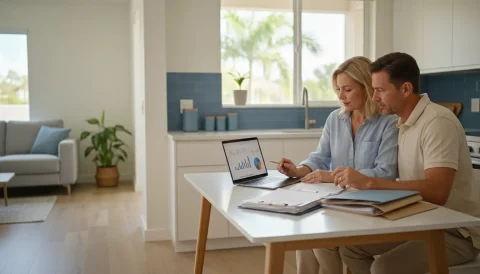 Florida veteran homeowners reviewing VA loan rates and mortgage quote details at home