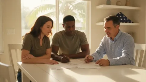 Florida veterans reviewing VA loan requirements with a mortgage advisor