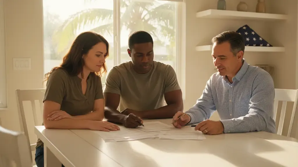 Florida veterans reviewing VA loan requirements with a mortgage advisor