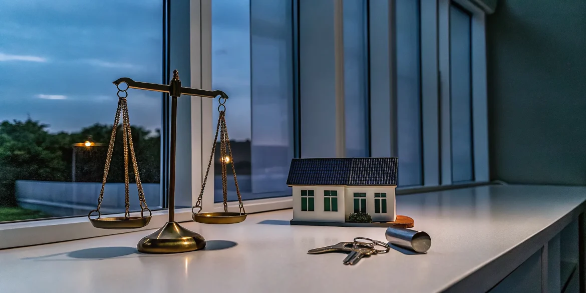 A house model and keys on scales of justice, weighing the choice between a VA loan vs an FHA loan.