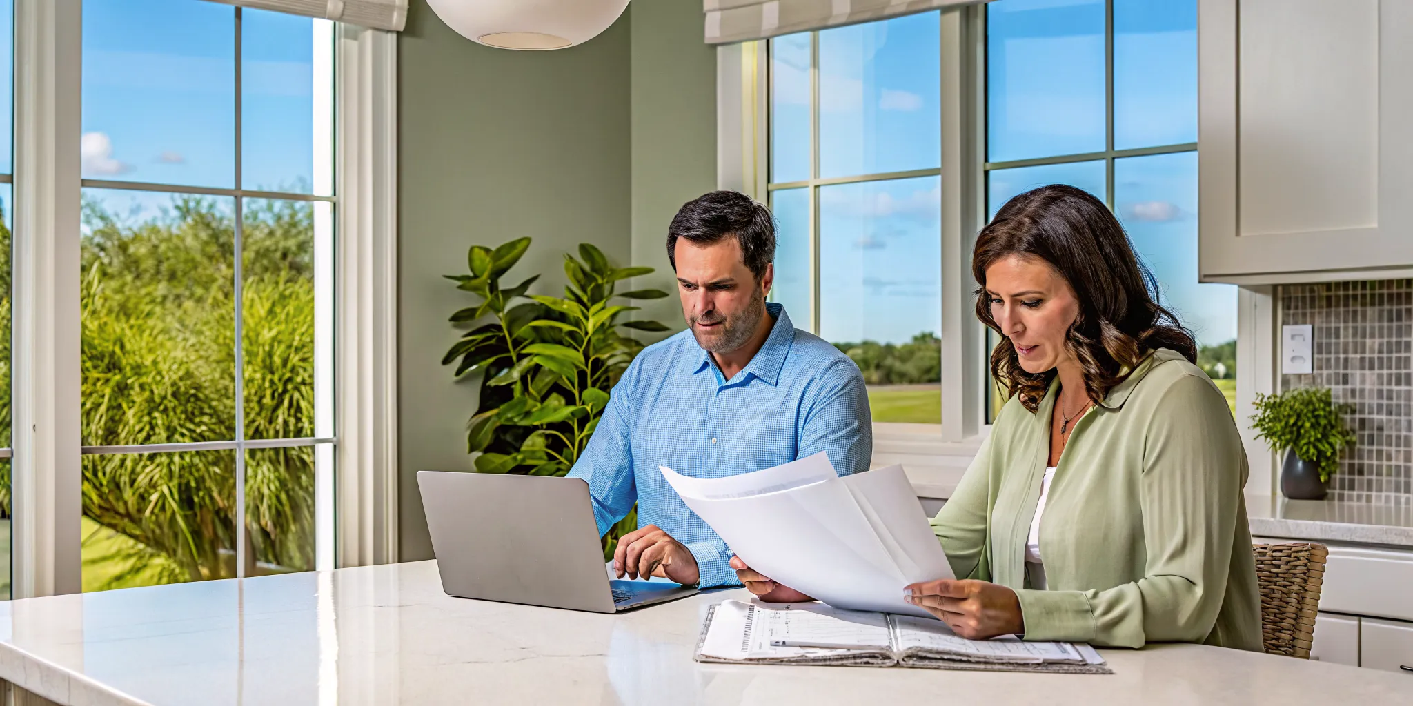 Self-employed Florida buyer organizing bank statements for a mortgage application