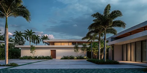 Modern luxury house in South Florida under a sunny sky