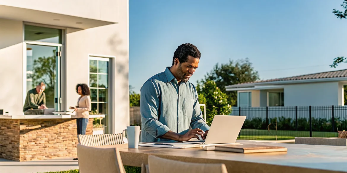 Florida homeowner reviewing a mortgage refinance calculator