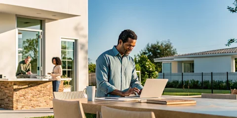 Florida homeowner reviewing a mortgage refinance calculator