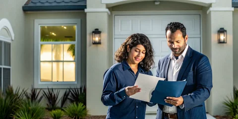 Florida homeowners comparing mortgage documents for a home equity loan and HELOC