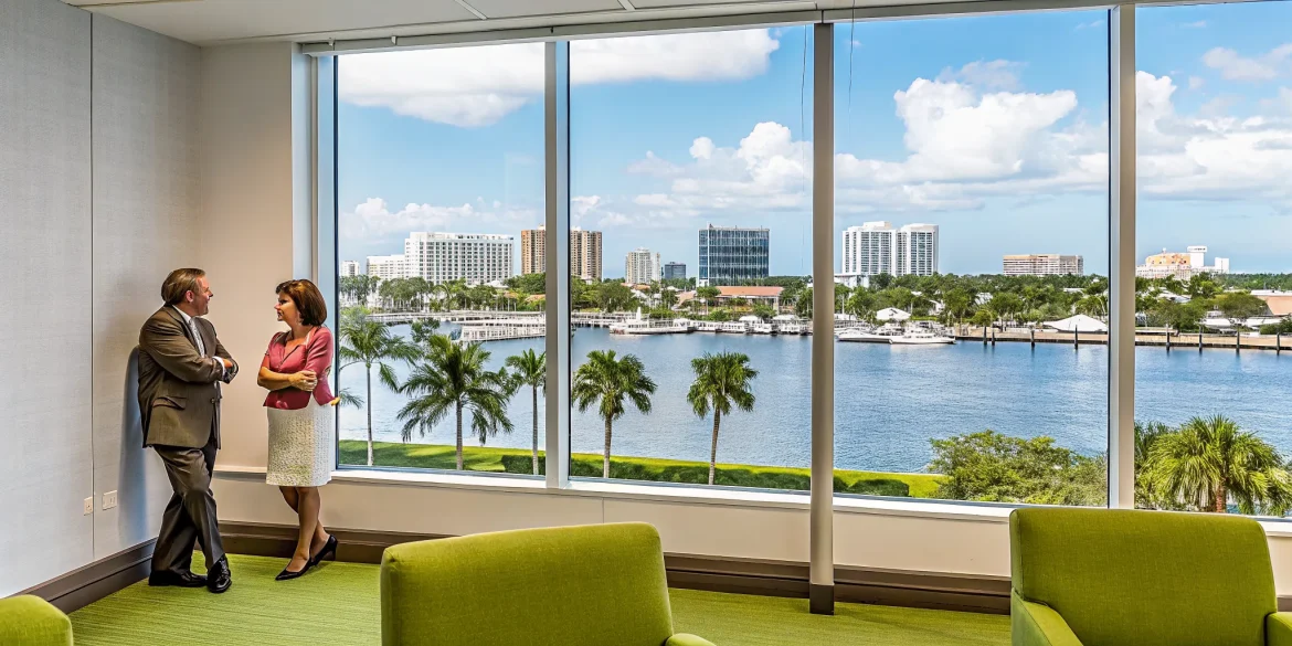 Professional mortgage broker office in Fort Lauderdale with downtown skyline view