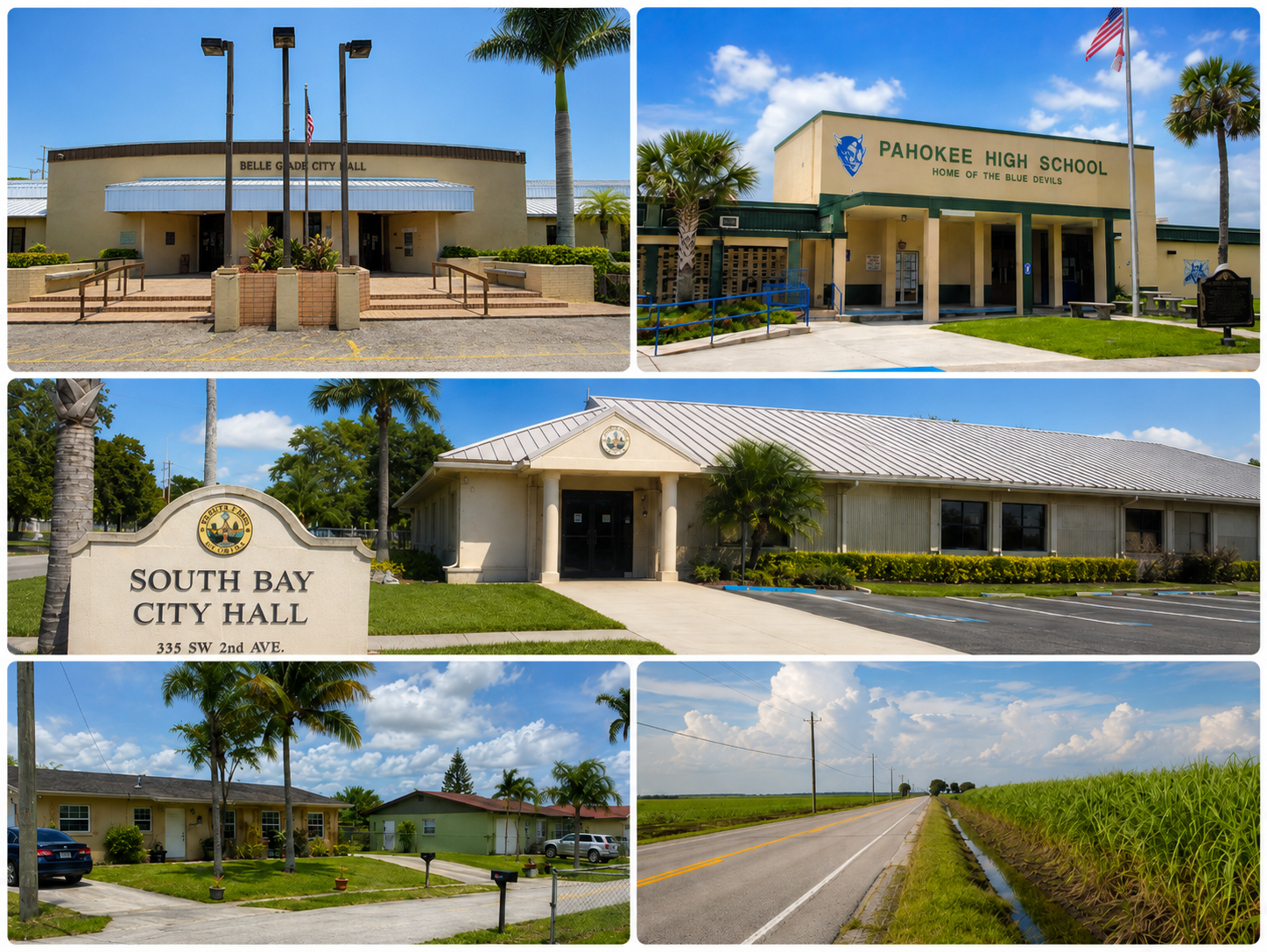 Belle Glade South Bay and Pahokee Florida community landmarks homes and Glades agriculture