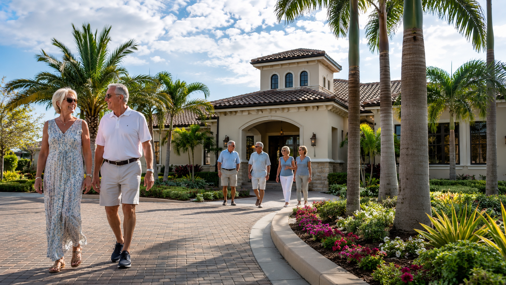 Boynton Beach active adult homeowners discussing reverse mortgage and retirement financing options