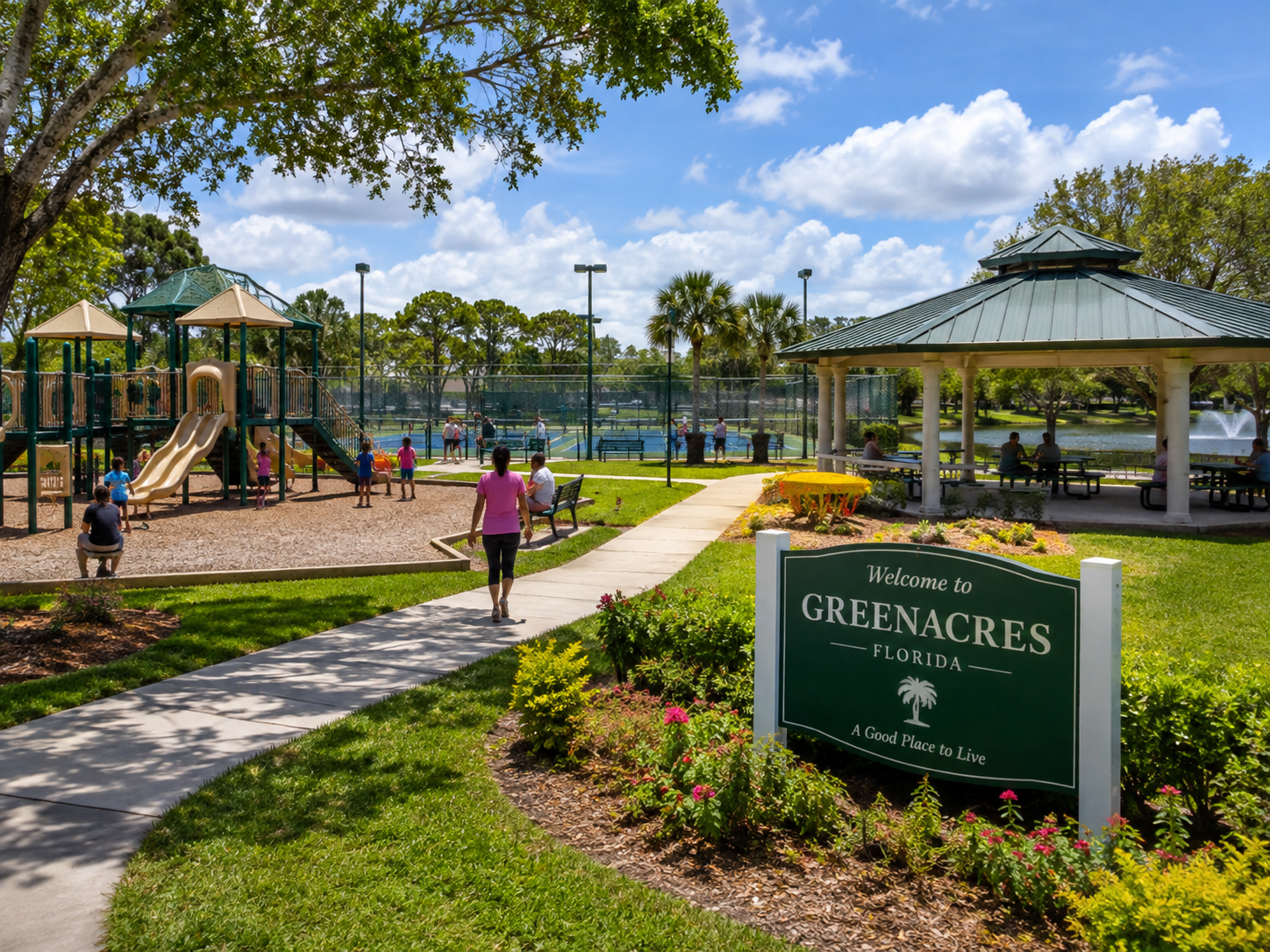 Greenacres Florida park, playground, community recreation and landscaped green space