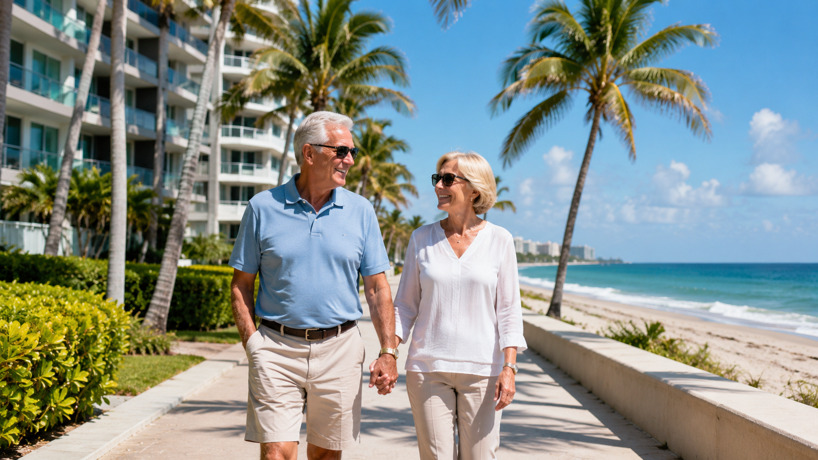 Older couple enjoying the Highland Beach Florida coastal lifestyle