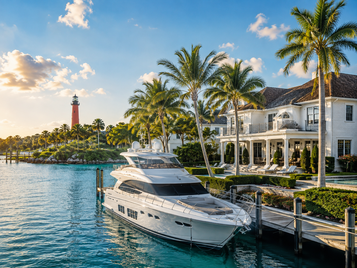 Luxury Jupiter waterfront home with private dock and large boat