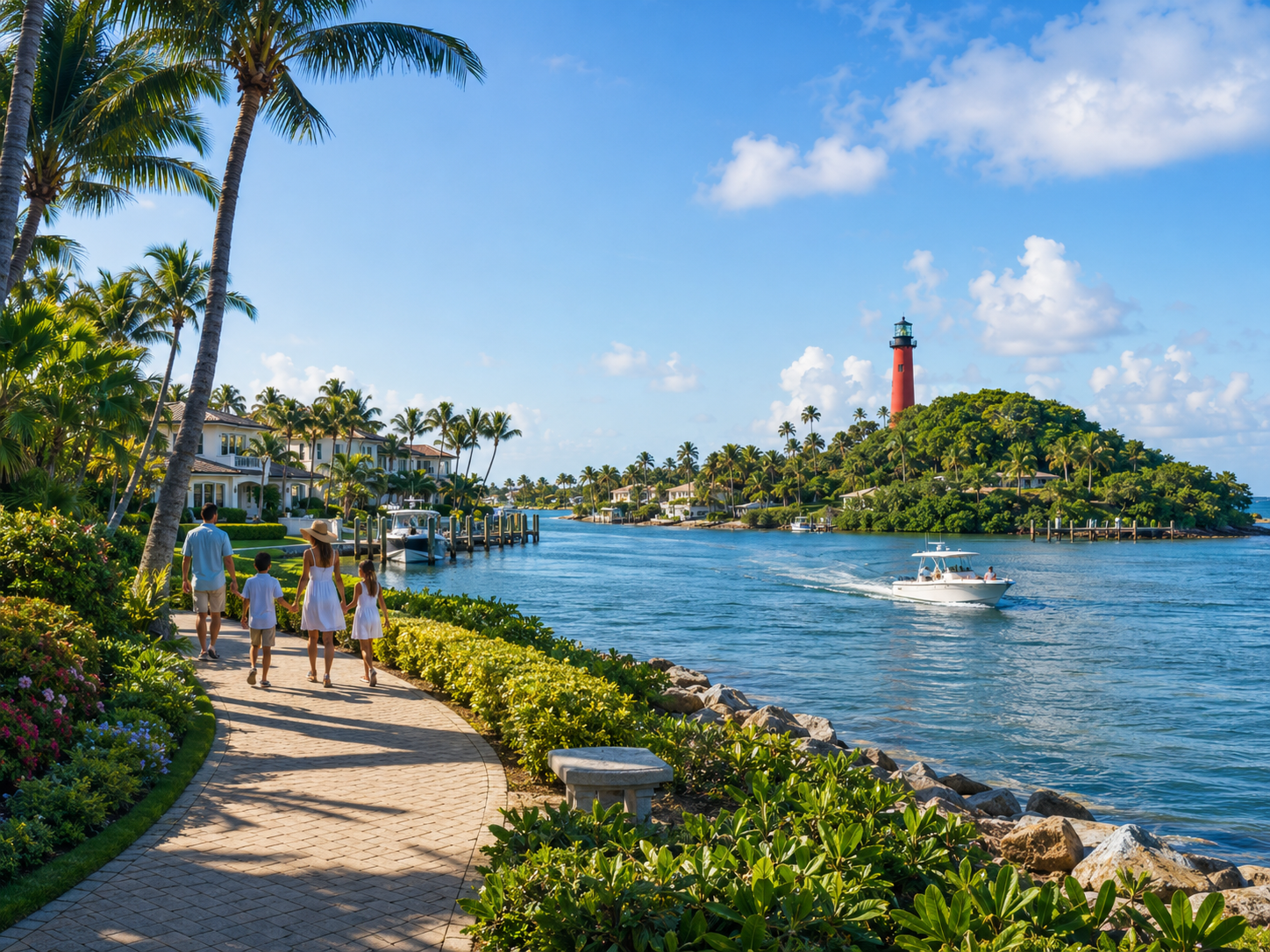 Family enjoying the Jupiter waterfront near the Jupiter Inlet Lighthouse