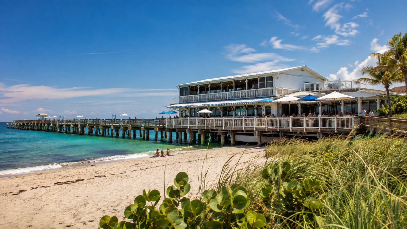 Lake Worth Beach pier, beachfront restaurant, ocean and coastal lifestyle
