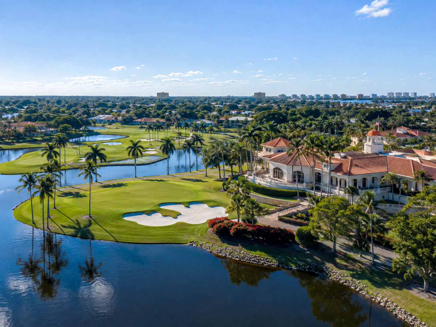 Aerial view of North Palm Beach golf course homes waterways and coastal communities