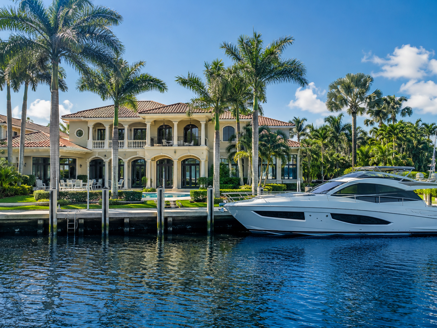 North Palm Beach waterfront luxury home with private dock and boat