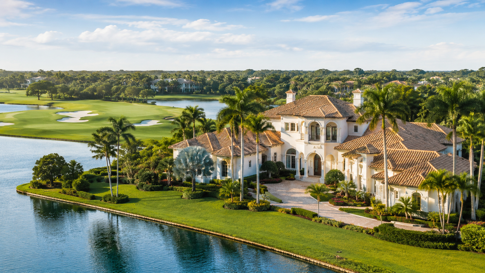 Luxury Palm Beach Gardens golf community home near water