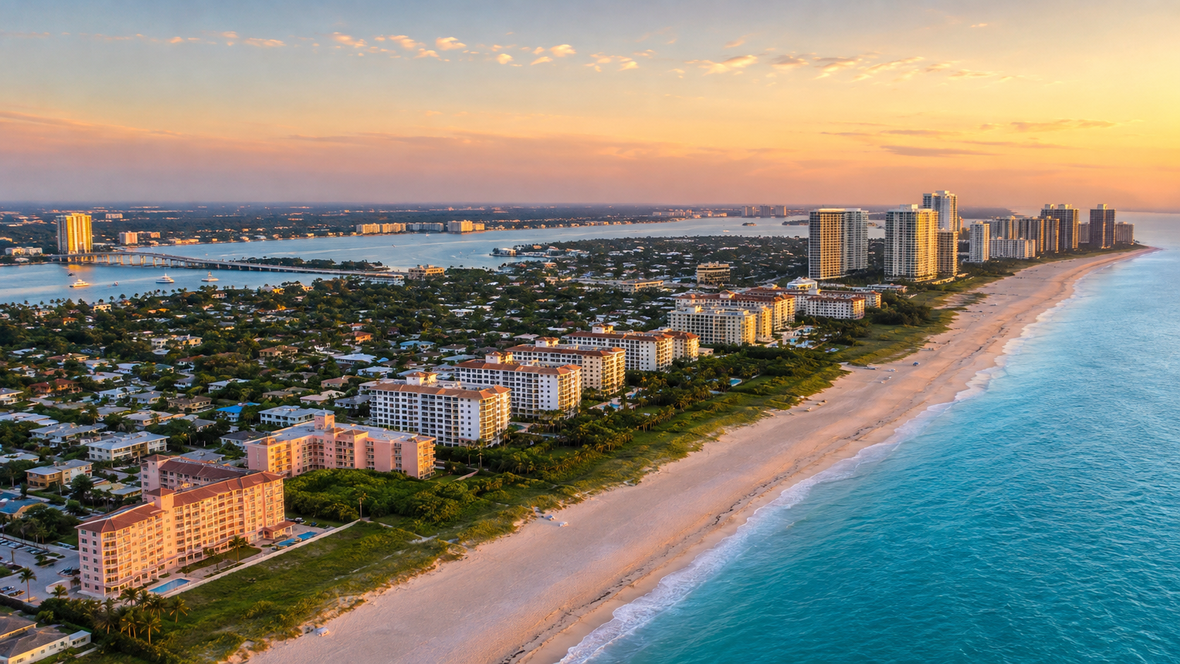 Aerial view of Palm Beach Shores Singer Island Florida Atlantic Ocean and coastal properties