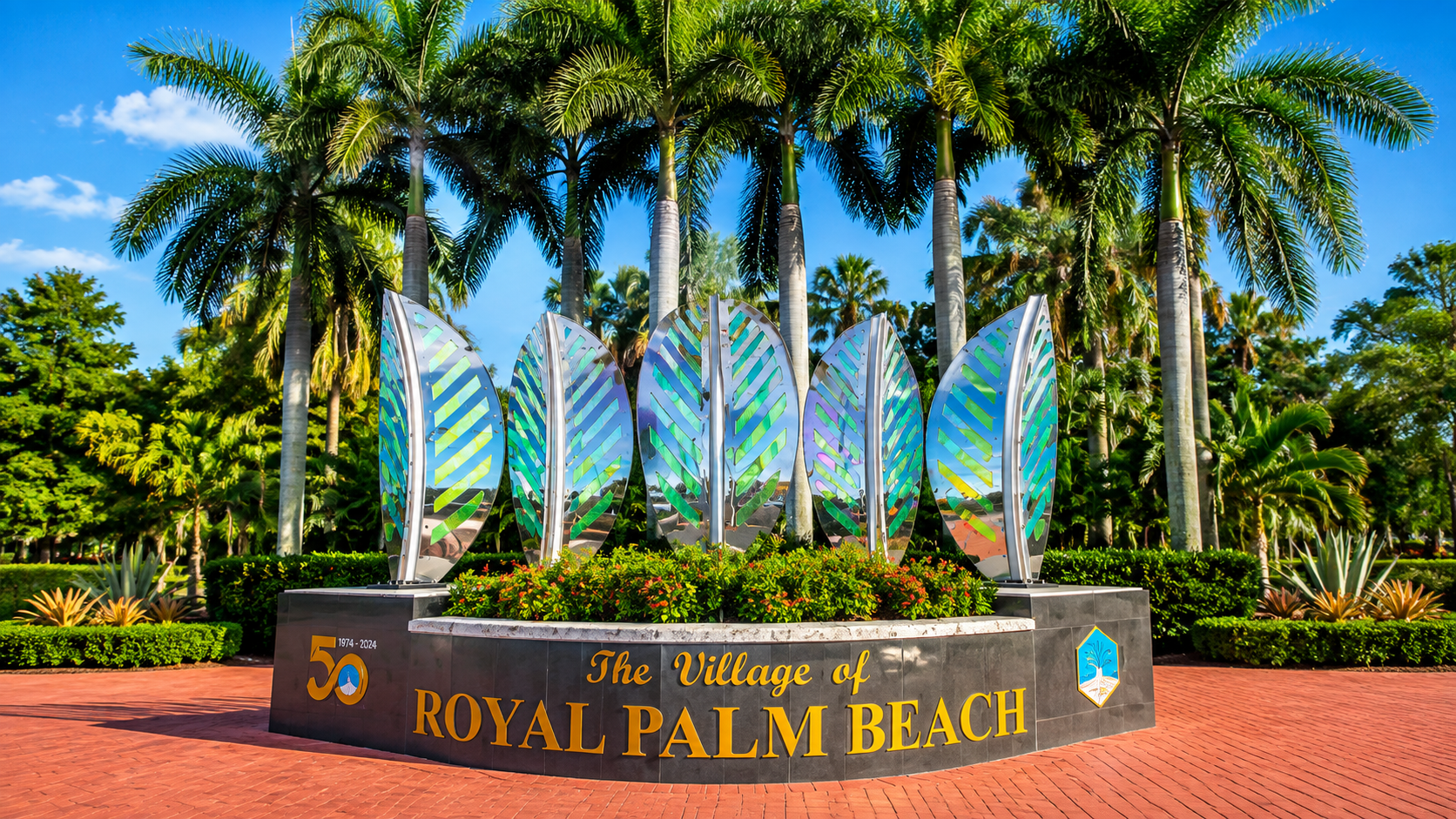 Village of Royal Palm Beach Florida entrance sign and local landmark