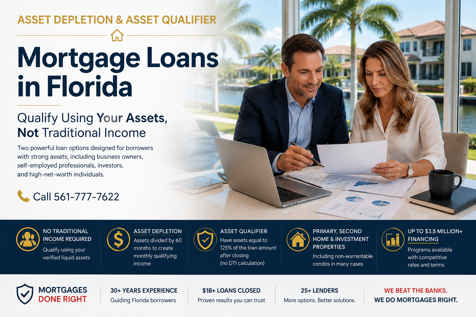 Asset Depletion and Asset Qualifier mortgage loans in Florida for borrowers qualifying with verified assets