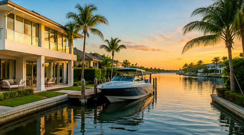 Ocean Ridge waterfront home with private dock and boat